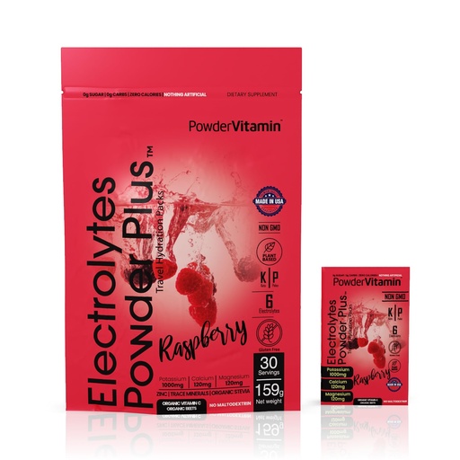 [BRSROGL4O55QG23J] PowerVitamin Electrolytes Powder Packets - Raspberry - Keto Electrolytes for Daily Energy - Hydration Powder with 1000mg Potassium, 120mg Magnesium, Zero Calories - 30 Hydration Packets