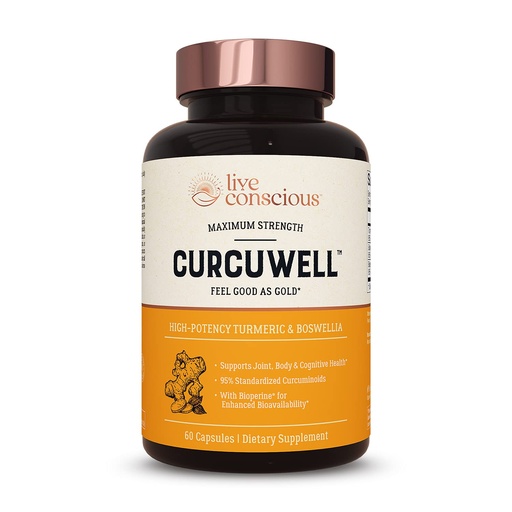 [BRSROBIZC4FWO3LP] Live Conscious CurcuWell - Curcumin and Boswellia Blend | Maximum Strength Joint, Body and Cognitive Support - 30 Day Supply
