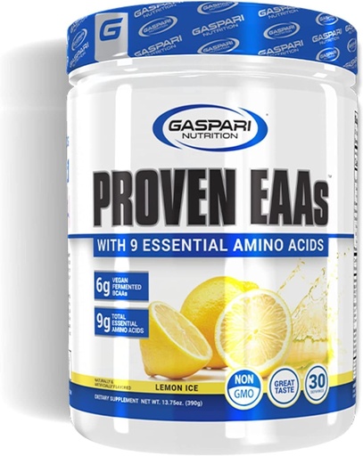[BRSW2ZIZPIBGOHTZ] Gaspari Nutrition Proven EAAs, Vegan Fermented EAAs, Enhances Recovery & Replenishes Electrolytes, Non GMO (30 Servings, Lemon Ice)