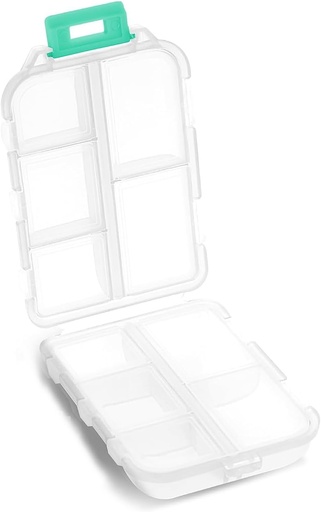 [BRSWGELQAEAQG3D7] Pill Case - Portable Supplements Tablet Container Box with 10 Compartments - Medicine Capsule Vitamin Foldable Organizer Dispenser Holder Storage for Travel Trip Pocket Purse - Clear White