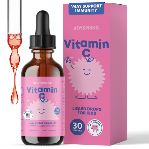 [BRSWYFQ7PJ6BMCQY] JoySpring Vitamin C and Zinc for Kids, Elderberry Liquid Supplement | Alcohol-Free Toddler Vitamin C | 3+ Years | (2 fl oz) 30 Servings