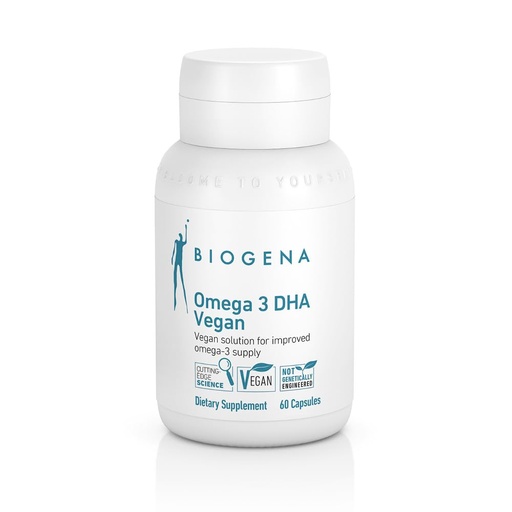 [BRSW2FANDIBBQAL3] Biogena Omega 3 DHA Vegan: Plant Based Supplement from Algae Oil for Improved Omega-3 Supply (60 Capsules – one a Day)