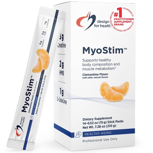 [BRSW2FIYDN6RU2TX] Designs for Health MyoStim - HMB + Collagen Peptides Powder with L-Leucine + Creatine to Support Healthy Aging - May Help Attenuate Age-Related Muscle Loss - Clementine-Flavored Drink (14 Stick Packs)