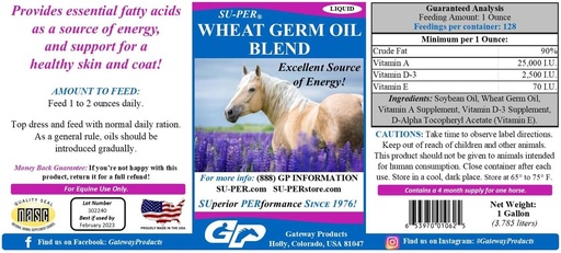 [BRSROAQTAUPGOH3K] SU-PER Wheat Germ Oil Blend for Horses - Supports Energy, Endurance, Stamina, Healthy Skin and Coat - Essential Fatty Acids, Vitamins and Minerals - 1 Gallon, 4 Month Supply