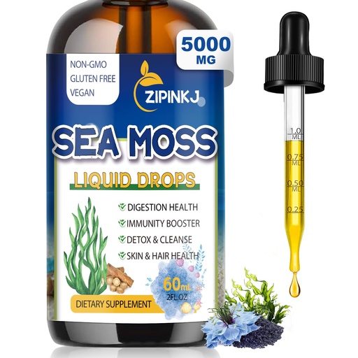 [BRSRA2T7PJYG23DD] Sea Moss Drops, Irish Liquid Sea Moss Gel Supplement with Black Seed Oil, Shilajit, Elderberry, Burdock Root, Spirulina, Bladderwrack for Digestion Health, Non-GMO, 2 Fl Oz