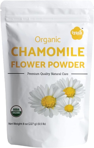 [BRSW2CYZOQGQIEL6] Iyasa Holistics Organic Chamomile Квітковий порошок, Харчовий клас для випічки, приготування їжі, чаю, літніх напоїв, DIY шкіри та догляду за волоссям продукти, Натуральні пакети для обличчя, Маска для обличчя 8 oz 223 gm