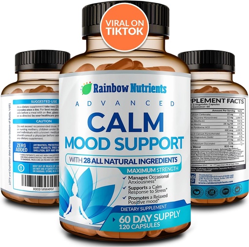 [BRSW2GA7OQCAYE3D] 28 em 1 Calm Mood Support Suplemento - pílulas naturais felizes para ansiedade ocasional e estresse, sentimentos de preocupação, Relaxamento, Clareza mental