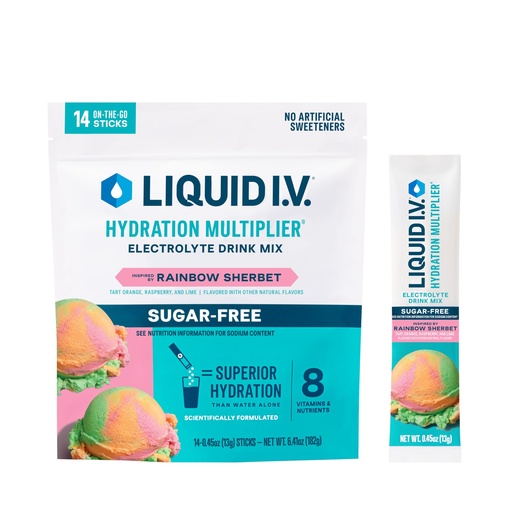 [BRSROGQHOR5RSAD6] Liquid I.V.® Hydration Multiplier Sugar-Free - Rainbow Sherbet | Electrolyte Powder Drink Mix | 1 Pack (14 Servings)