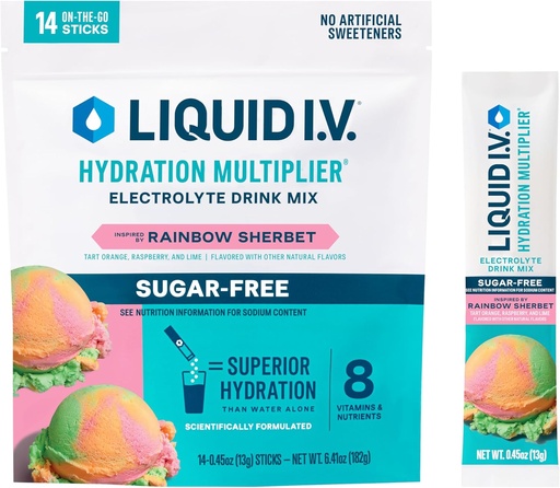 [BRSROGQHOR5RSAD6] Liquid I.V.® Hydration Multiplier Sugar-Free - Rainbow Sherbet | Elektrolytt pulverdrikk Blande | 1 Pack (14 Serveringer)