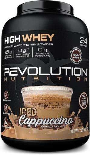 [BRSROCD6B4PAA33A] Revolution Nutrition, High Whey, Protein Powder 2LB, Whey Isolate, Gluten Free, Lean Muscle Mass for Men & Women, 25g of Protein Per Scoop, 908 g, 24 Servings (Iced Cappuccino, 2 Pound)