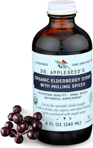 [BRSW2CYHOYMGGFL2] Dr. Appleseed's Organic Elderberry Syrup Max Strength 28,000mg Kids + Adults Daily Immune Supplement Doctor- Formulated Science-Backed Pure Vegan 48 Day Supply – 8 Fl Oz