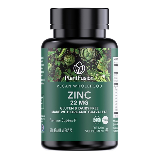 [BRSROAIFBEFRS235] PlantFusion Vegan Zinc Supplements 22 mg – Wholefood Complex, Chelated Zinc Citrate from Organic Guava Leaf for Immune Support, 60 Capsules