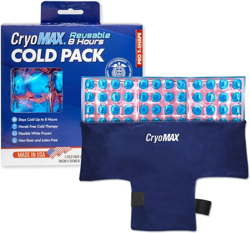 [BRSWIYL6BACBK2Y3] CryoMAX Reusable Cold Pack - 8-Hour Long-Lasting Cold Therapy Ice Pack, Adjustable Wearable Compress Straps, Best for Pain Relief, Injuries, Hip Surgery Swelling, and Migraines - T-Shape (1 Count)
