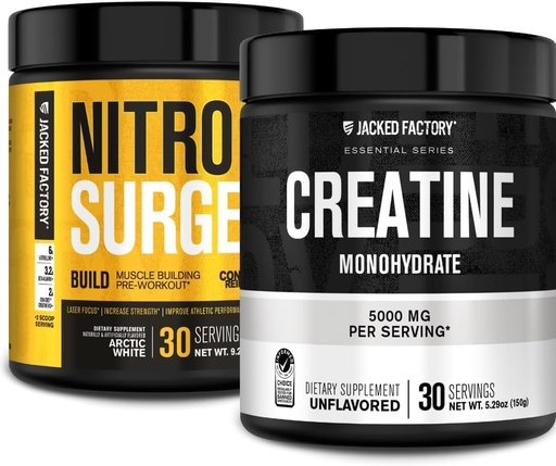 [BRSRA2TYPIIQ4FA6] Jacked Factory Nitrosurge Pre Workout with Bloodtine for Muscle Building (30 Servisler, Arctic White) & Bloodtine Monohidrat Toz için Kas Büyüme ve Artan Güçlü (30 Hizmetsiz)