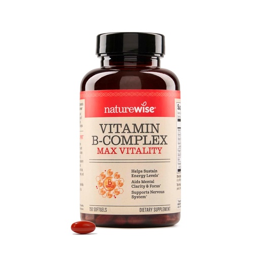 [BRSROGQFO4BBGFL5] NatureWise Vitamin B Complex for Women and Men - with Folic Acid Biotin B1 B2 B3 B6 B12 - Support Cellular Energy & Mental Clarity - Gluten & Dairy Free, Non-GMO - 150 Softgels[5-Month Supply]
