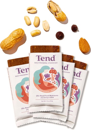 [BRSROCD6BEMWCALH] Tend Daily Best Prenatal Vitamin Bar, Made with Organic Ingredients for Pregnant & Postpartum Mothers, Includes DHA, Vitamin D, B, Choline, Folate - Peanut Butter Chocolate (4ct)
