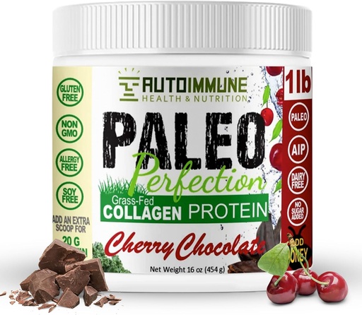[BRSWYGAYA4DWGGYV] Paleo Perfection Cherry Chocolate Grass Fed Beef Collagen Powder bez Stevia - Paleo, Keto, SCD, AIP Protein Powder w / Apple Fiber, Marchew, Broccoli - 1lb Protein Powder & Superfood Milend