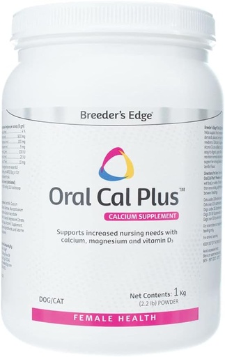 [BRSW2ZLYAUCWCYIV] Revival Animal Health Breder's Edge Oral Cal Plus pulver, kalsium og vitamin D3 Whelping Supplement for pleie hunder og katter, støtter sunne bein, tenner og laktasjon, 1kg