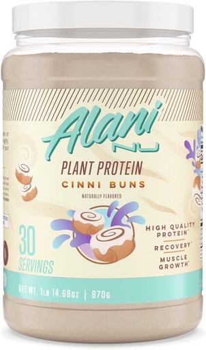 [BRSW2CY7CQGRY23A] Alani Nu Plantebasert Proteinpulver CINNIBUNS | 18g Veganprotein | Måltid Erstatning pulver | Ingen sukker tilsatt | Lavt fett, lav carb, malmfri, eraprotein isolat blanding | 30 serveringer