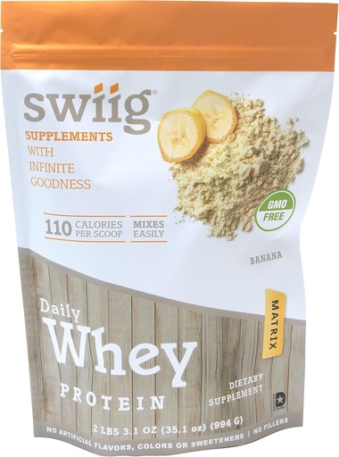 [BRSWGYLYCN6BG3DO] swiig Premium Daily Whey Protein Matrix Banana 2.2 lb – 20g Protein Gluten-Free Non-GMO No Fillers No Artificial Flavors Enhanced with Amino Acids for Muscle Recovery All Natural Formula