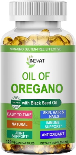 [BRSRAAYCPIIBQHLG] Oregano Softgels, Organic Oil of Oregano with Black Seed Oil for Immune Support Digestive Health Seasonal Herbal, High Carvacrol & Thymokinone Oregano Oil, Plant Based, Non-GMO, 120 Count