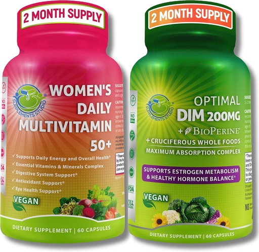 [BRSRAAITB4MAEC3K] Vegan Bundle for Hormone Balance, Energy, Immunity Bundle – Women’s Daily Multivitamin 50+ with Organic Superfood Blend + DIM 200mg supplement with BioPerine – Non-GMO, Clean Daily Wellness Support