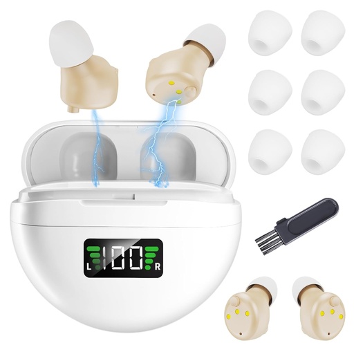 [BRSRAFA6PMCBYCTX] Hearing Aids for Seniors and Adults - Rechargeable Hearing Amplifiers with Noise Canceling Invisible Hearing Aid With Portable Charging Case and Button Volume Control