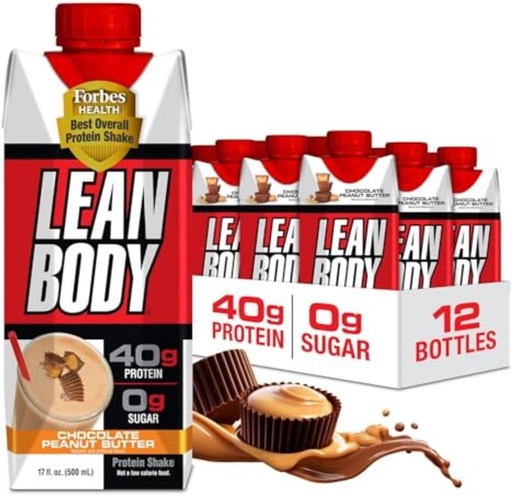 [BRSRMAIRDMFBAYA2] Lean Body Ready- to- Drink Protein Shake, 40g Protein, Whey Blend, 0 Sugar, Gluten Free, 22 Vitaminok és Ásványok, (újrahasznosítható karton & Lid - 12-es csomag) LABRADA (csokoládé Mogyoróvaj)