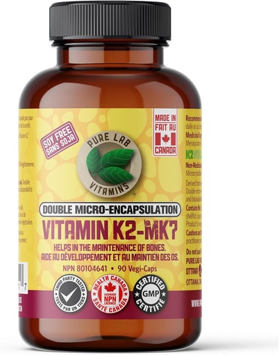 [BRSWYCQ3BN7GCF32] Pure Lab Vitamins Vitamin K2 MK7, 90 Vegi-Caps Made in Canada