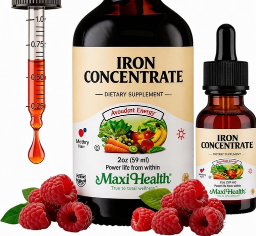 [BRSWGEAEA5YAK2A3] Maxi Health High Potency Liquid Iron Concentrate – Gentle Iron Supplement for Women Men & Children – Berry Flavored, Fast-Acting, Gentle on Stomach, No Constipation, Non-GMO, Kosher (2 fl oz)