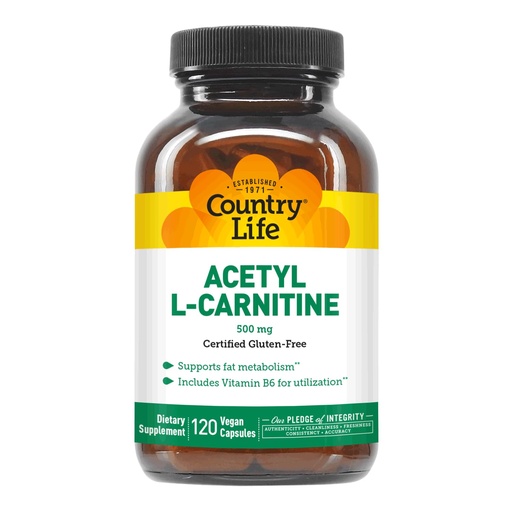[BRSWIYQOCYHROYAV] Country Life Acetyl L-Carnitine, 500 mg, with B-6 - 120 Vegan Capsules