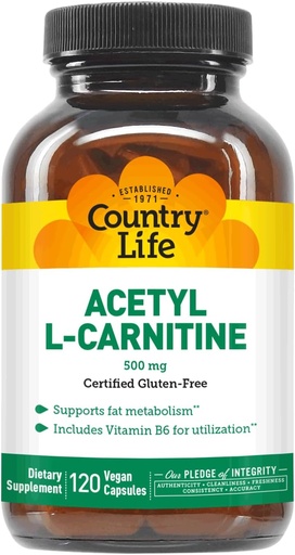[BRSWIYQOCYHROYAV] País Vida Acetil L-Carnitina, 500 mg, amb B-6 - 120 Vegan Capsules