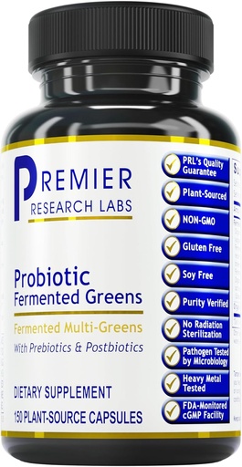 [BRSWYAT3A4DW23TL] Premier Research Labs Probiotic Fermented Greens - Super Greens Supplement, Superfood Blend, Bio-Vitamine mit Probiotic - Tägliche Grüns mit Spinat, Chlorella, &amp; Mehr - 150 Pulvergefüllt Kapseln