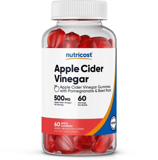 [BRSWYCADDJYRA3IU] Nutricost Apple Cider Vinegar 500mg, 60 Gummies, Apple Flavored - Gluten Free, Non-GMO, No Corn Syrup