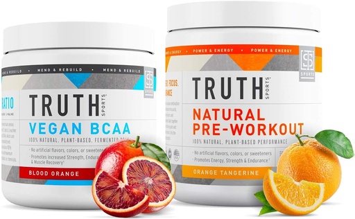 [BRSW2Y37BYFB6CI2] Truth Nutrition Natural Athlete Workout Stack - Natural Preworkout (Orange Tangerine) + Vegan BCAA (Blood Orange)