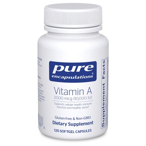 [BRSWIZQDCQIGMADM] Pure Encapsulations Vitamin A - 3,000 mcg - from Cod Liver Oil - Immune & Vision Support* - Vitamin A Palmitate Supplement - Non-GMO - 120 Softgel Capsules