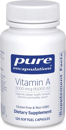 [BRSWIZQDCQIGMADM] Pure Encapsulations Vitamina A - 3000 mcg - de la Cod Ulei de ficat - Immune & Vision Support* - Vitamina A Palmitat Supliment - Non-GMO - 120 Softgel Capsule