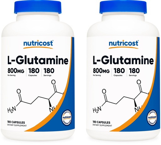 [BRSWKFQKBANBU33O] Nutricost L-Glutamine 800mg, 180 Capsules (2 Bottles)