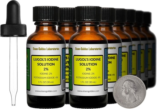 [BRSWYZA2BF7REELO] Lugol's Iodine / 2% Solution / 12 Oz in Twelve Amber Glass Bottles/Free Droppers/USA