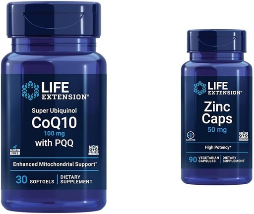 [BRSROCQPOQAWGHT5] Life Extension Super Ubiquinol CoQ10 mit PQQ, CoQ10, PQQ, Shiilajit, Herzgesundheit & Zinkkappen, Zink 50 mg, Zink Citrat, Unterstützung der Immunabwehr des Körpers