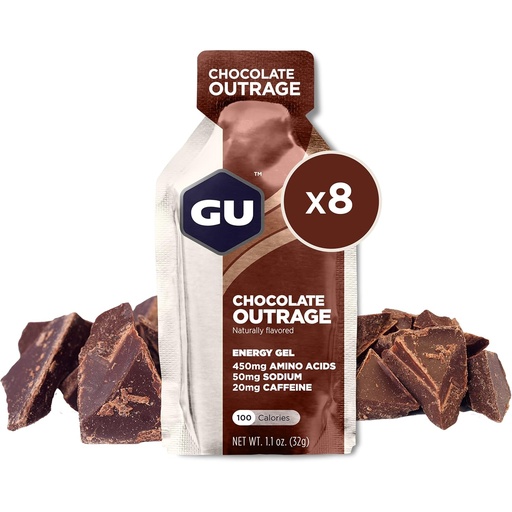 [BRSRAYYYAV7GK3QU] GU Energy Original Sports Nutrition Energy Gel, Wegan, Gluten- Free, 8- Count Tri- Berry and Chocolate Outrage Flavors with Amino Acids and Electrolytes
