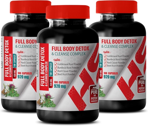 [BRSWGGALBN5Q4DQV] Body Detox Supplement - Full Body Detox and Cleanse Complex 920 MG - red Clover Formula - 3 Bottles 300 Capsules