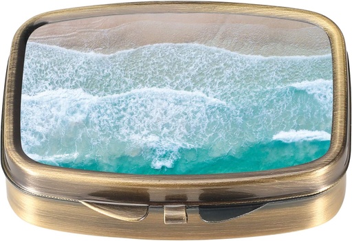 [BRSWYAY3AABGKAAU] Caixa de comprimidos Dynippy Caixa de pílulas com espelho Retro Pocket 2 Compartimento Medicina Caso Organizador de comprimidos Vitamina para bolsa de bolso e viagem (A-Sandy Beach)