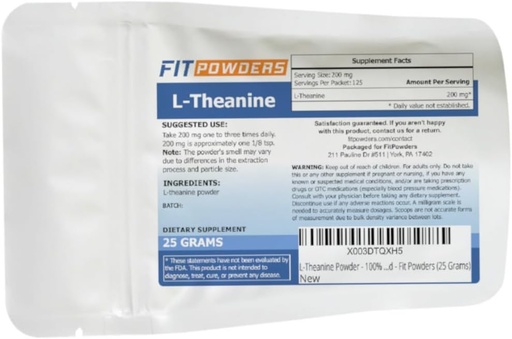 [BRSRMFT4CV5BGDTU] L-Theanine Powder 100% Puro, No-GMO, Vegan, Gluten Suplemento de Polvo Teanino Libre (Multiple Sizes) Mood and Cognitive, Stress Relief and Relaxation, Scoop Included (25 Grams)
