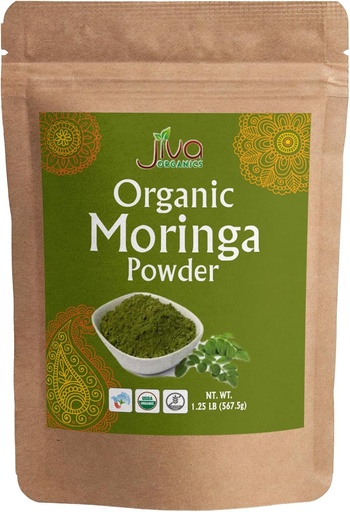 [BRSRAAT2OV7BOH32] Jiva Organics Moringa Порошок 1.25LB Булька сумка - Moringa Oleifera Leaf порошок - Великий для волосся, Багатий в імунітеті вітаміну, Великі суперпродукти для Moringa Tea, Moringa Пити, Індія Grown, Vegan