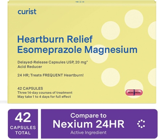 [BRSW2ZIPCVYGOAL3] Curist Esome 20 mg Capsules Gecikmiş-Release - Kalpburn Yardımı için Asit Reflux Tıp - 42 Kont Capsules - Asit Reflux Relief