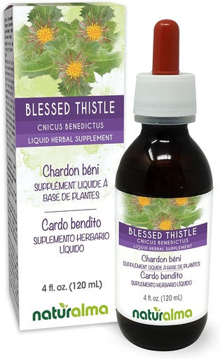 [BRSRMYYEAV7BECDX] Naturalma Blessed Tetle 或 Holy Tetle (Cnicus benedictus) 带花无酒精丁香的草药 - 4 fl oz 液体在滴液中的提取 - 草药补充 - Vegan