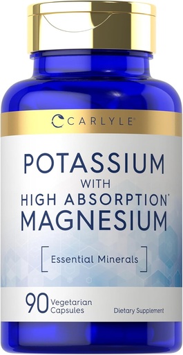 [BRSRAYIEAB7QICDL] Carlyle Potassium Magnesium Supplement | 90 капсул | Высокая абсорбция | Вегетарианский, без ГМО и глютена