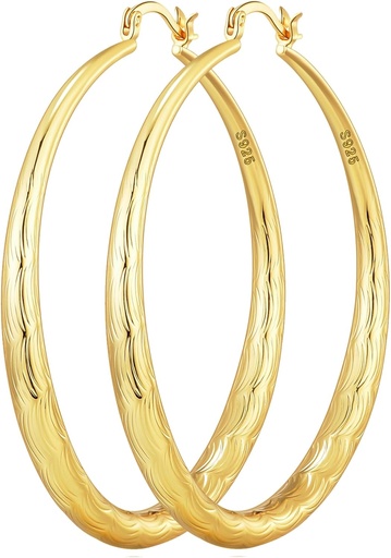 [BRSROGQ2OANA2HTX] OOOPEL 925 Sterling Silver Hoop for Women Gold Hoop Earrings Hypoallergenic Diamond-Cut Ripples Designed - Non Tarnish Large Hoop Earrings(30/40/50/60/70mm)