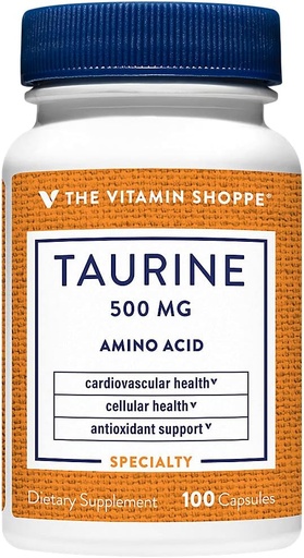 [BRSWIYTYOEDREG36] The Vitamin Shoppe Taurine 500MG, A Free Form Amino Acid, Antioxidant That Supports Cellular and Cardiovascular Health with Vitamin B6, Brain and Memory Support (100 Capsules)